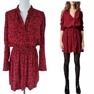 ZADIG & VOLTAIRE Rinka Floral Mini Dress Size XS Red Black Long Sleeve Blouson